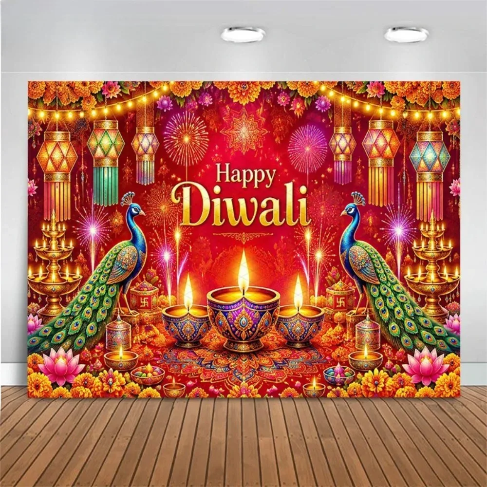 Double Peacock Lantern Theme Banner Background for Demon Slaying Festival, Festival Party Decoration Photography Backdrop Cloth