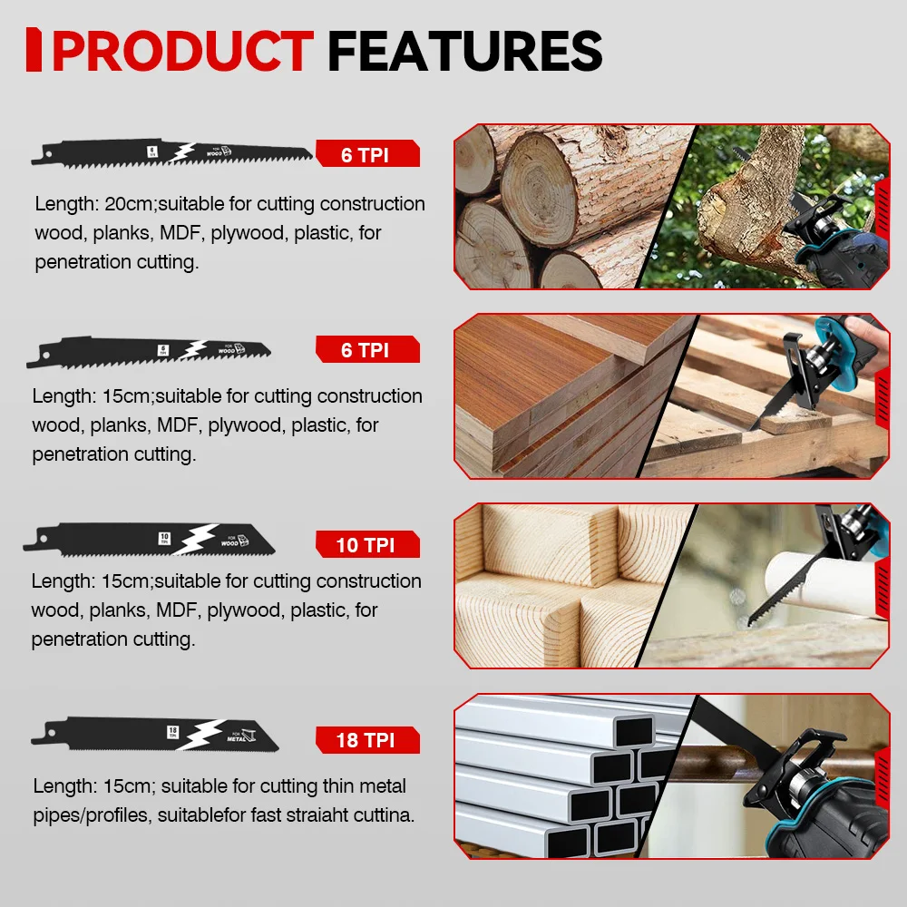 ONEVAN 3000W Cordless Electric Reciprocating Saw 10000SPM Cordless Multifunction Saw Wood Cutting Tools For Makita 18V Battery