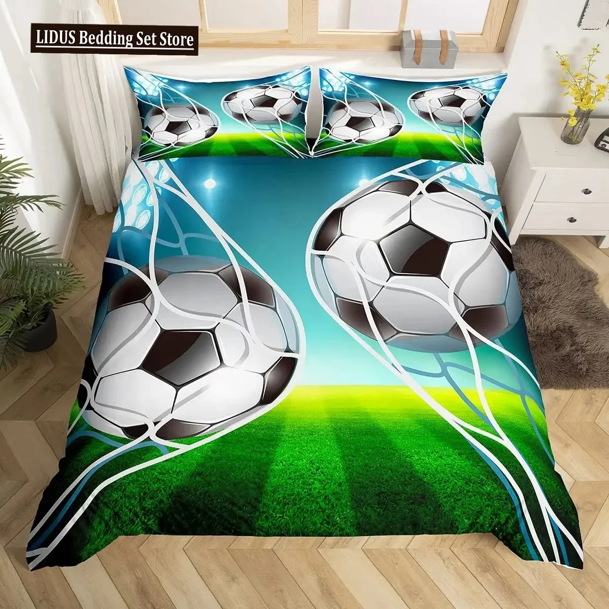

Football Duvet Cover Set Hand Drawn Sketch Soccer Sports Bedding Set For Boys Teens Men Twin Comforter Cover