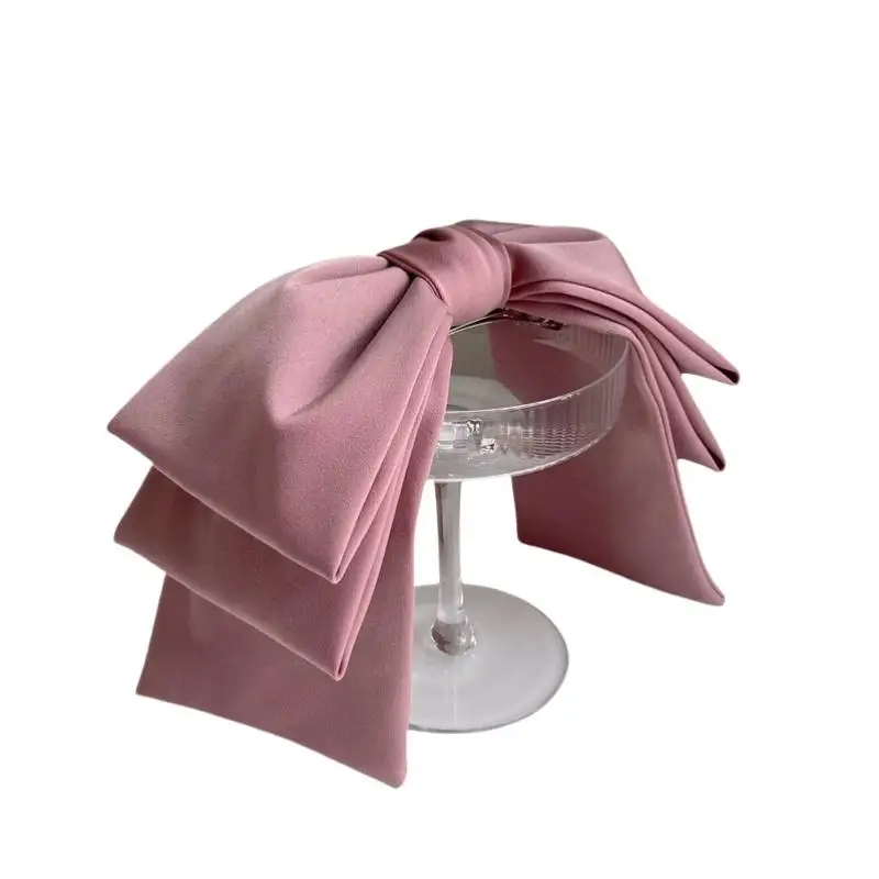 Neue große Satin-Haarspange, Haarschleifen für Mädchen und Frauen, einfarbig in Rosa, Schwarz, mehrlagige Haarspange, koreanische Mode-Haarspangen für Haar-Accessoires – Detail 7