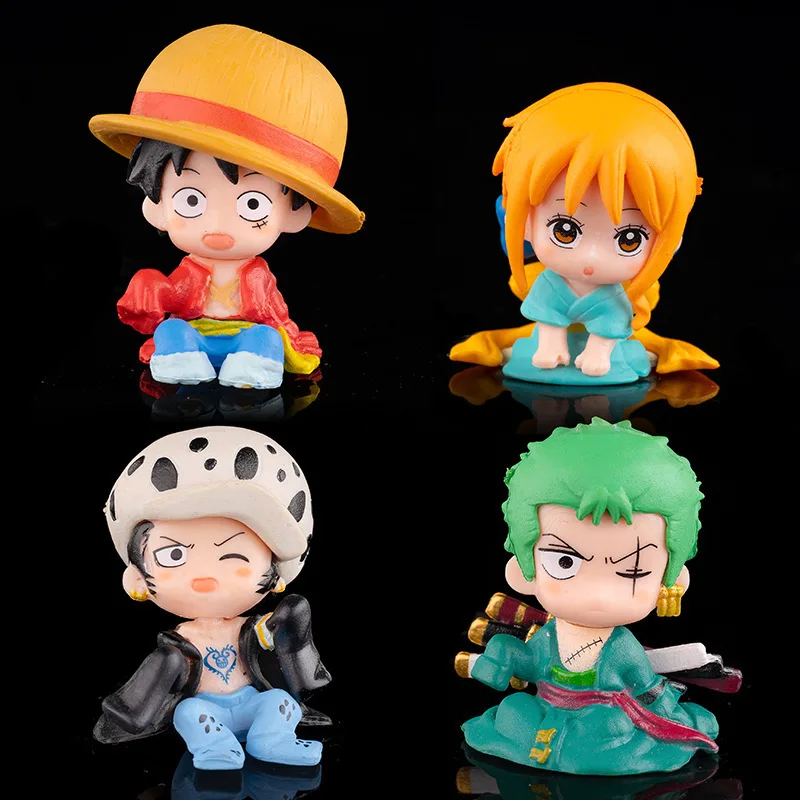 4pcs/set ONE PIECE Childhood Luffy Roronoa Zoro Nami Law Mini Cute  Action Figurine Desk Anime Model Toys Figures Gift 4cm