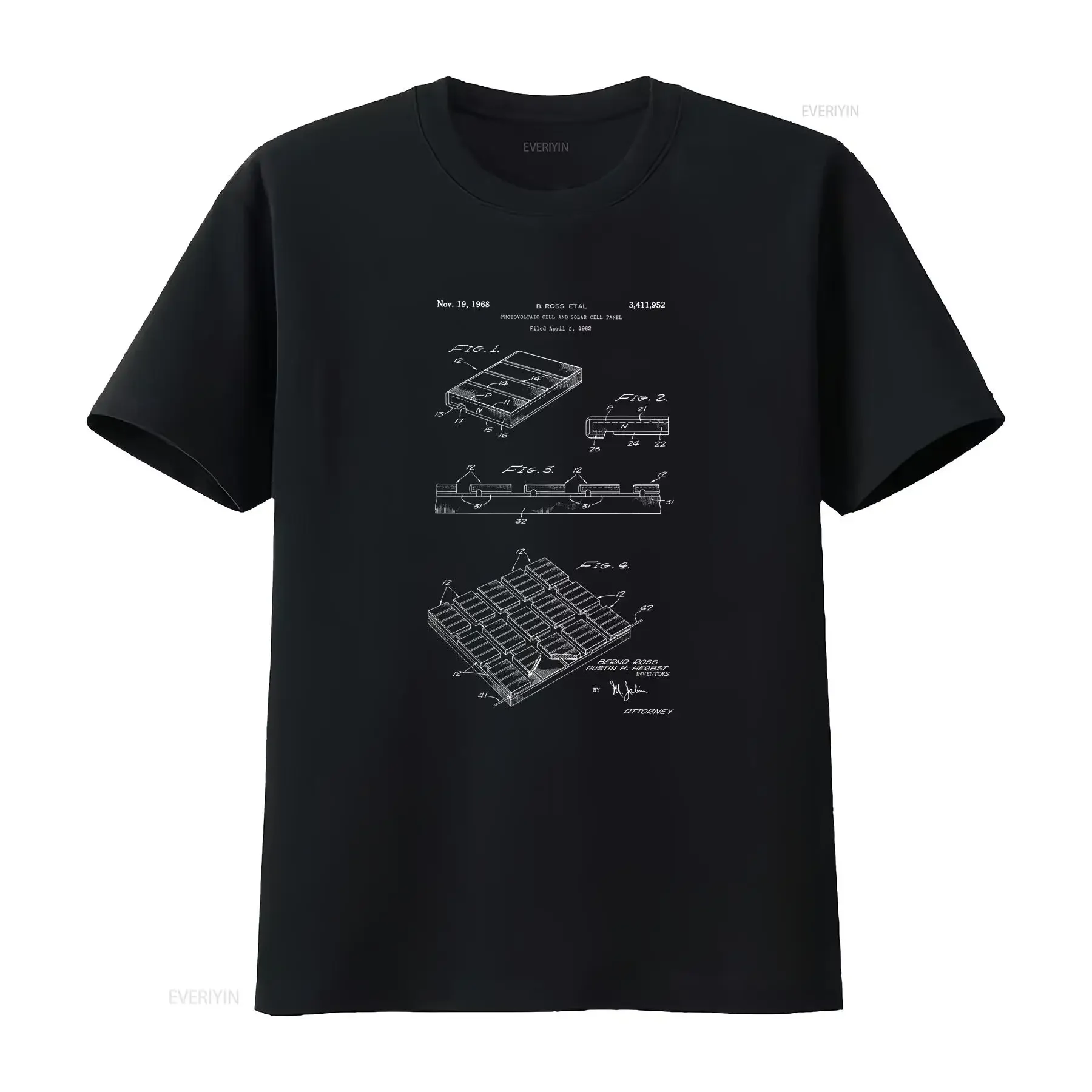 Solar Panel T Shirt Photovoltaic and Cell Patent Blueprint Renewable Energy PV vintage Washed Casual graphic fashion Versatile