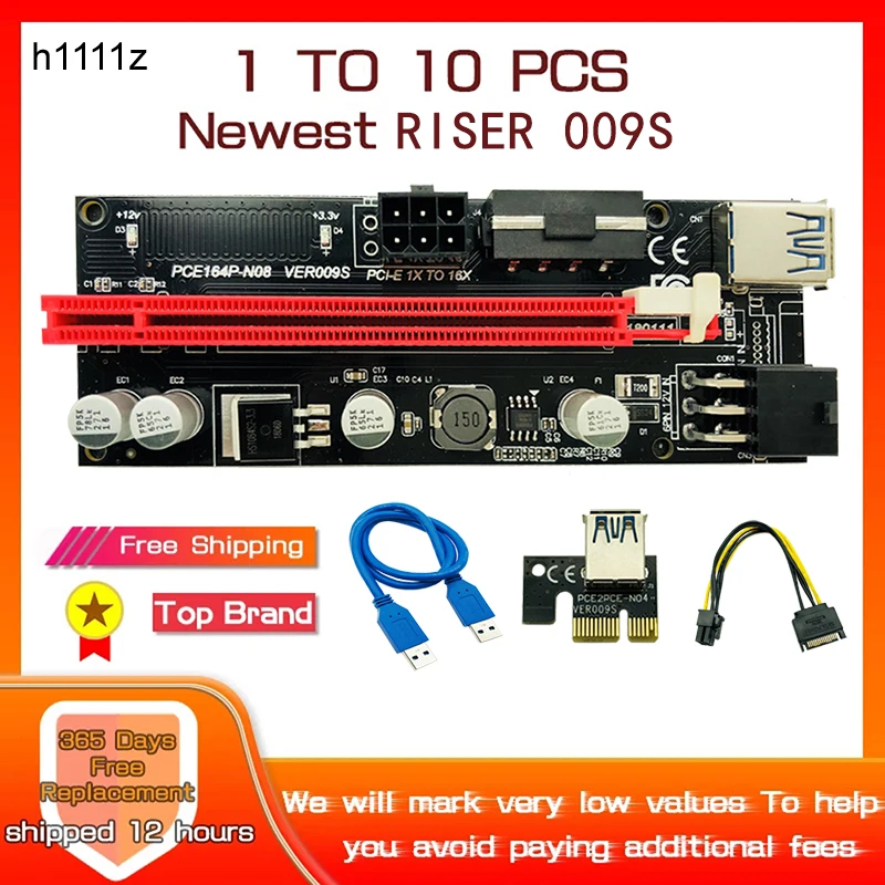 

1-10Pc Riser 009s Red PCI Express X1 to X16 Extender 60CM PCIE Card 4Pin 6Pin SATA Power LED for Video Card Bitcoin Miner Mining