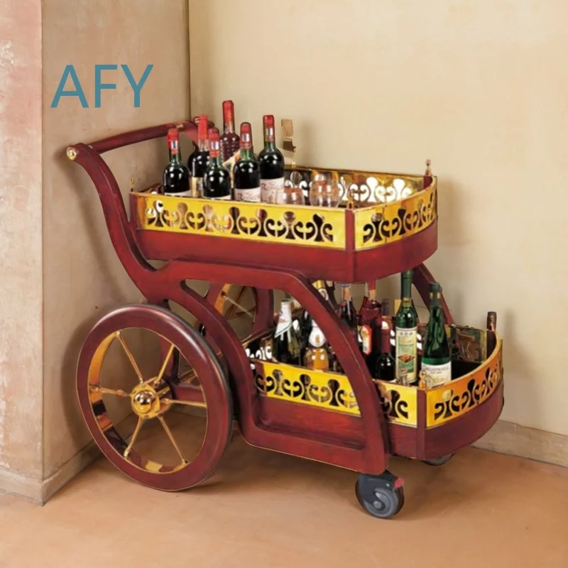 Harp Wine Cart for Solid Wood Movable Bar Trolley for Star Hotel Restaurant Wine Service Silent Rolling Beverage Cart for