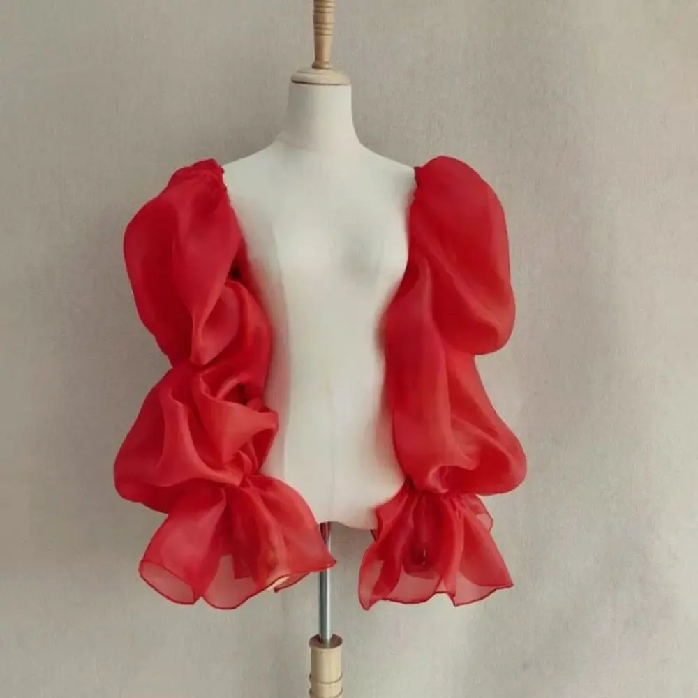 أنيقة نفخة الزفاف أكمام أذرع تبريد فستان سهرة ديكور الكشكشة الجنية الأكمام Bowknot العروس الحلوة انفصال الأكمام المرأة سيدة #3