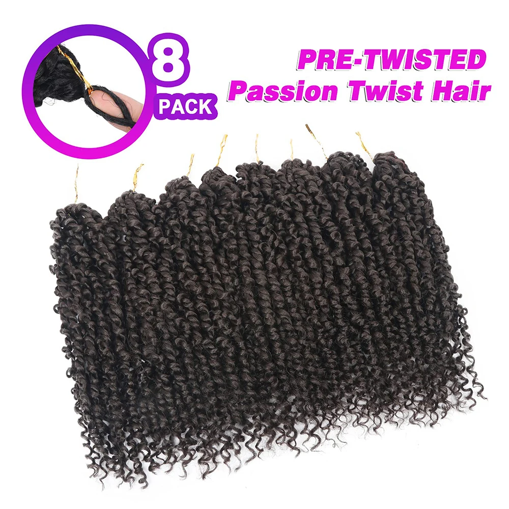 8-packs Passion Twist gehaakt haar voor zwarte vrouwen, synthetisch prelooped gehaakt twisthaar met krullende uiteinden