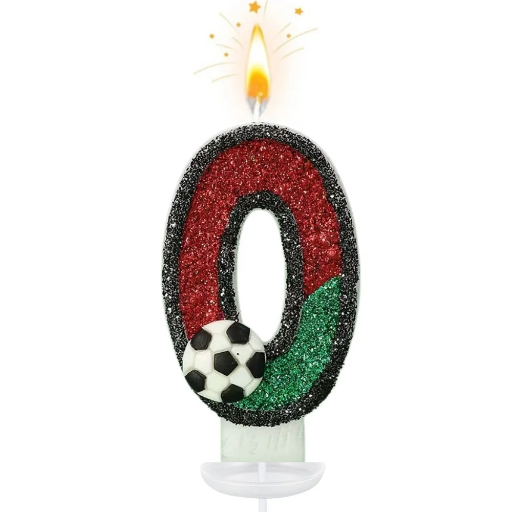 Nieuwe 0-9 cijfer verjaardagskaarsen, originele zwarte rand, tweekleurige voetbal verjaardagstaart, digitale feestkaars decoratie
