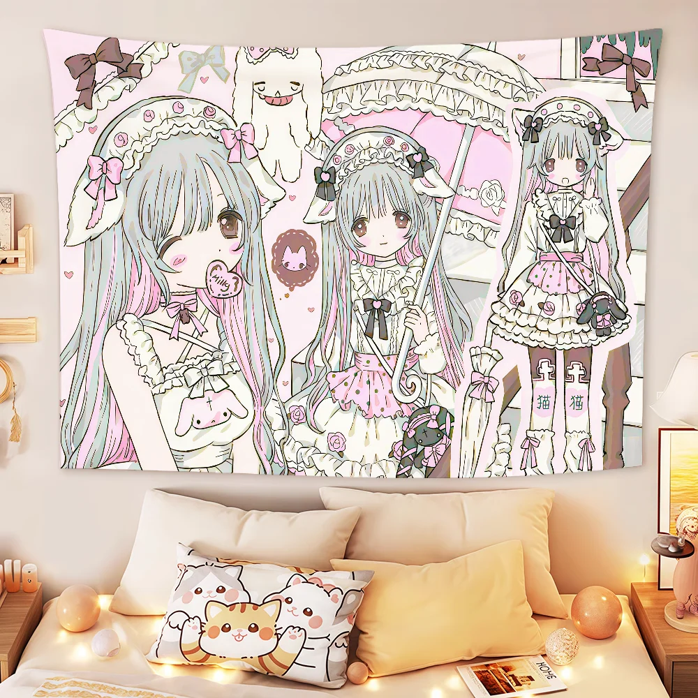 anime art Girl pink y2k cute flag For Room Dorm Camp Party Garage Bar Picnic hogar home Decor Banner Wall Hanging Gift