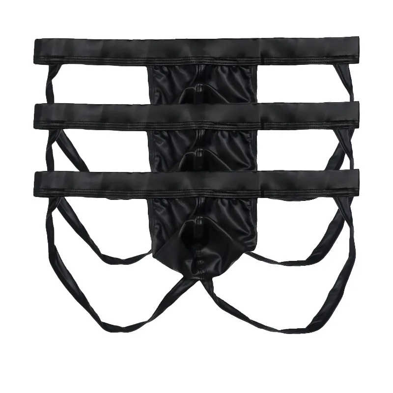 

3 шт./лот Мужские трусы с низкой посадкой, сексуальные стринги, нижнее белье из искусственной кожи, боксеры, экзотические мужские джокстрапы, трусы-стринги с Т-образной спинкой