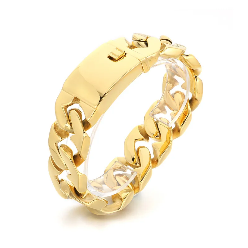 

Полированный массивный готический кубинский браслет-цепочка из нержавеющей стали, мужские украшения 24 мм, 9 дюймов, KB187855-KJX