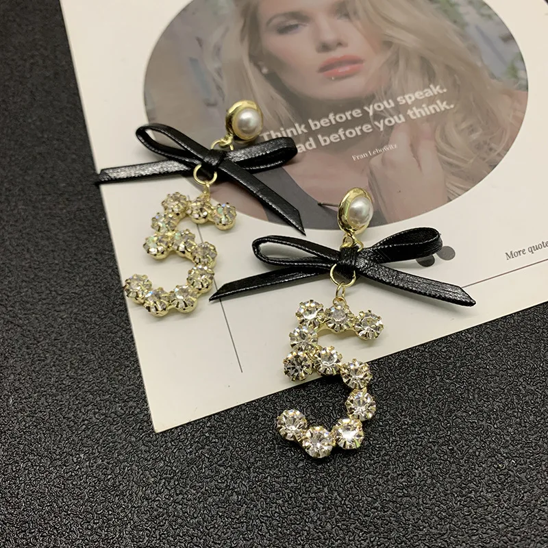 Trendy Pu Butterfly Tie Crystal Number 5 Necklace Earring   Jewelry Sets for Women