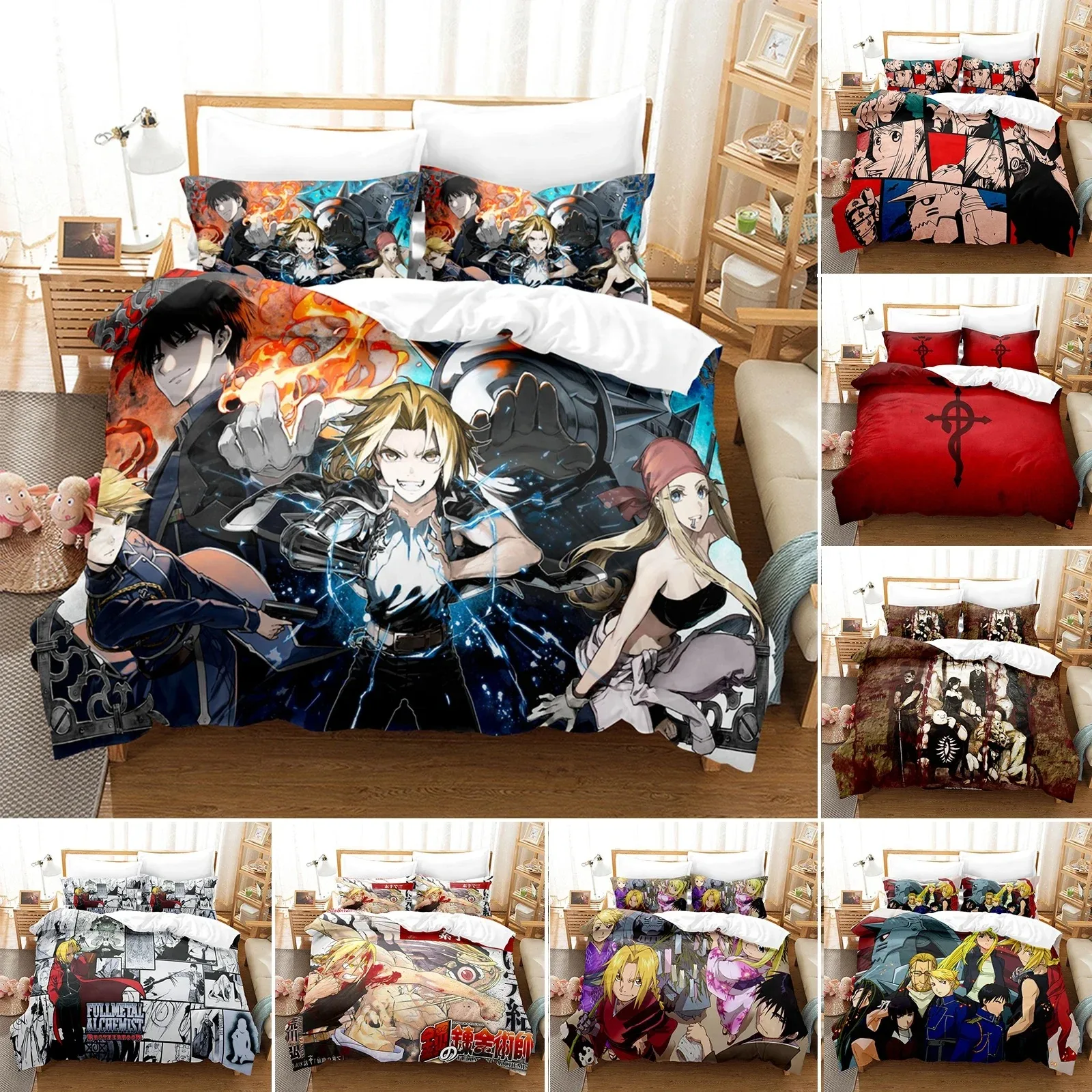 Anime Fullmetal Alchemist Bedding Set Duvet Cover Bedroom Comforter Single Twin King Size Quilt Cover Home Textile 3PCS