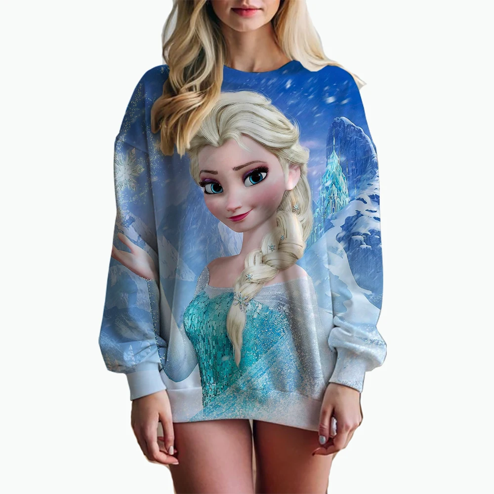 Women\'s Disney Princess print Long Sleeve Sweatshirt Vintage Korean Harajuku Y2k Aesthetic Oversize Graffiti Print Pullover 2000