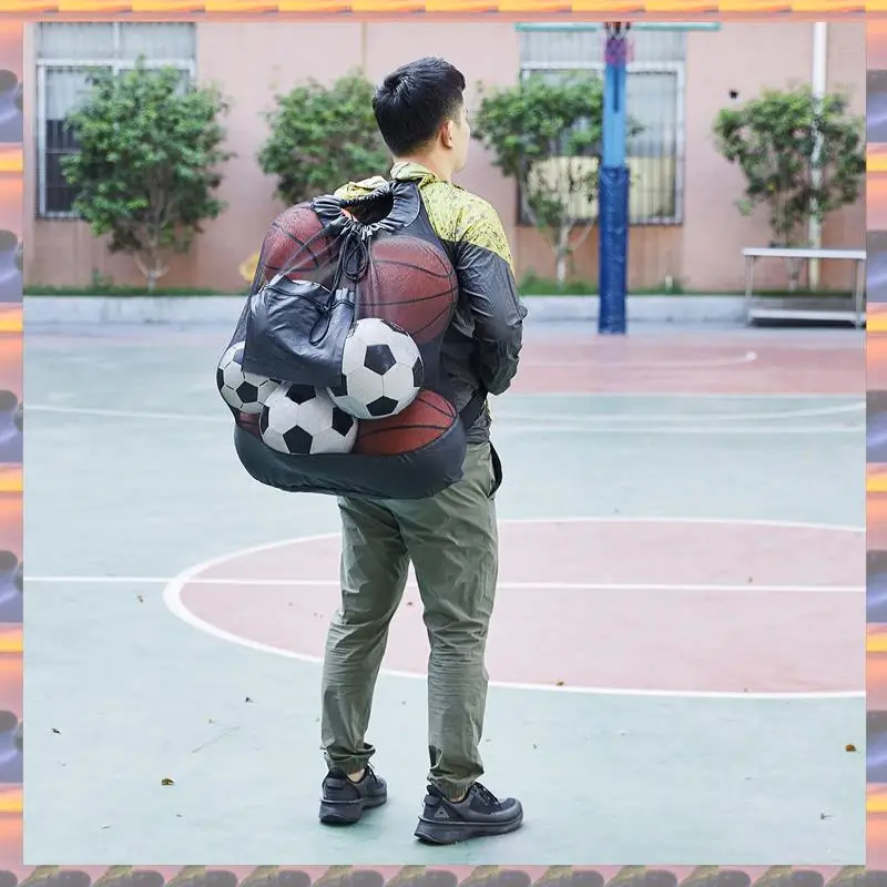 ABML Mesh Bag Adjustable Drawstring Soccer Storage Bags Waterproof Sports Ball Pack Volleyball Football Pocket, Big Durable
