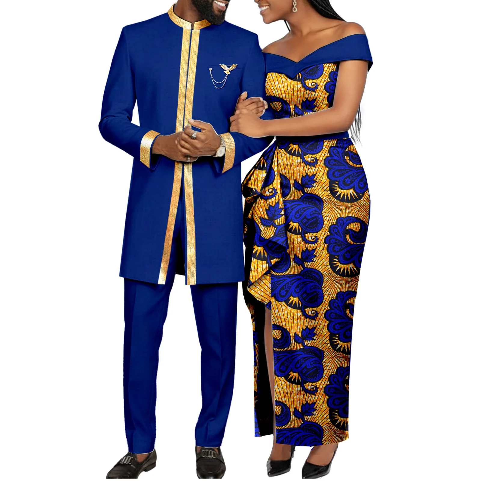 

African Couple's Outfit Matching Set Women Ankara Formal Turkey Dress Kente Print Cloth or Men Dashiki Outfit Jacket and Pants