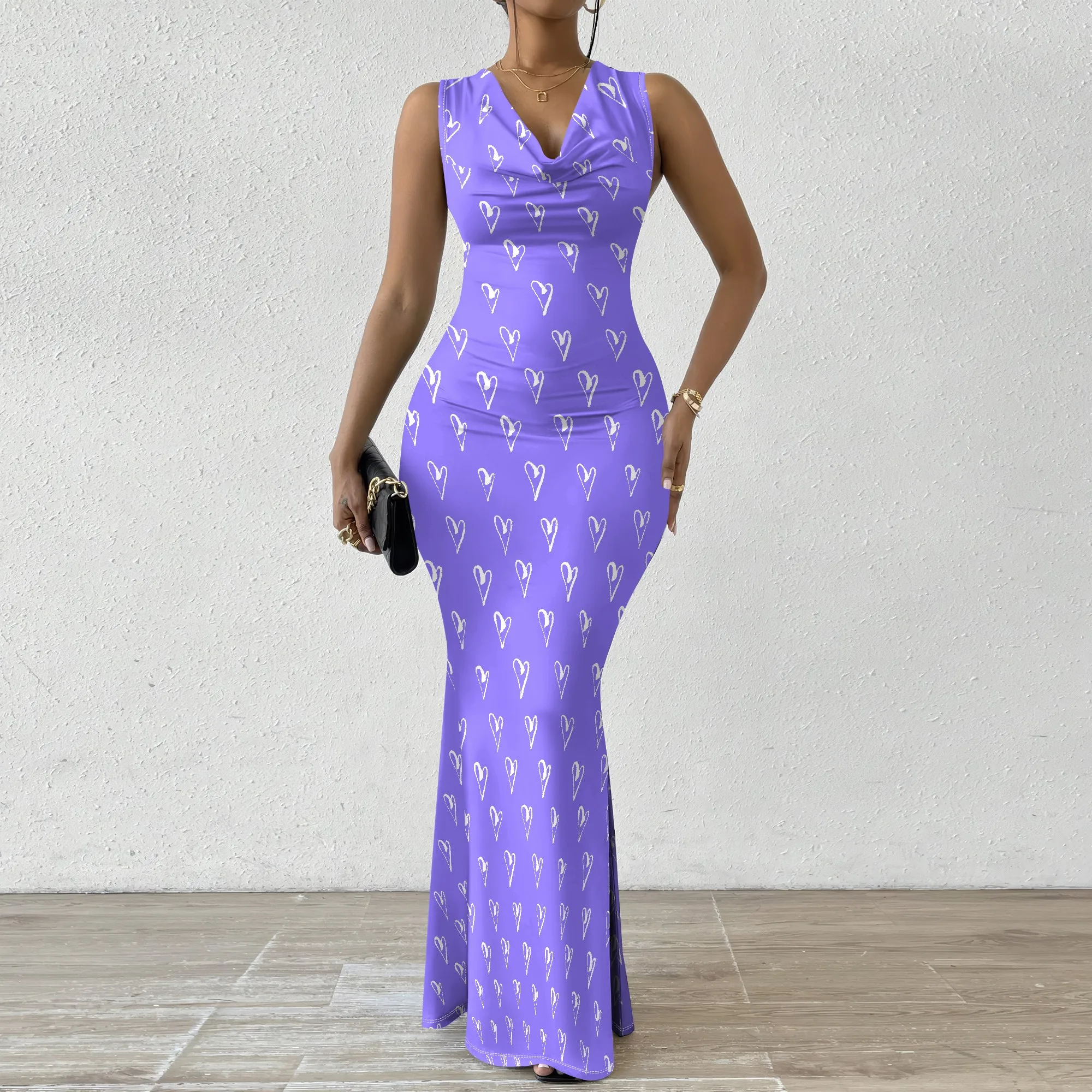 

Women's Mermaid Dress Fitted Cowl Neck Fishtail Dress XS-2XL Love Motif for Garden Party Tea Ceremony