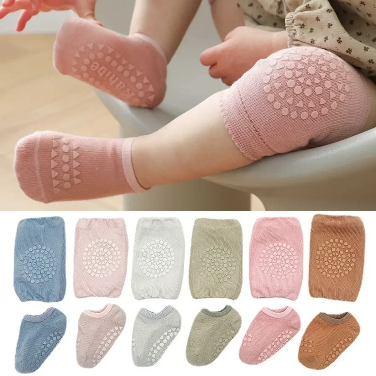 New Children Knee Pads Baby Floor Socks Infant Baby Anti-slip Crawling Sports Protection Toddler Socks Set For 0-3Y Leg Warmers