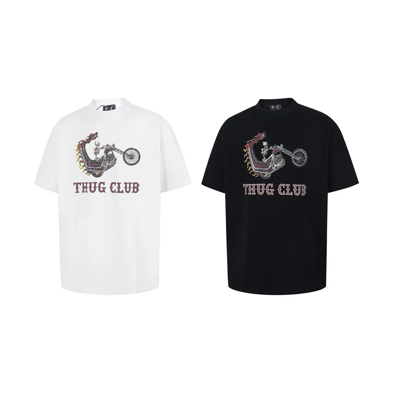Thug Club Korean street hip-hop style motorcycle skull rider print loose short-sleeved shirt for both men and women