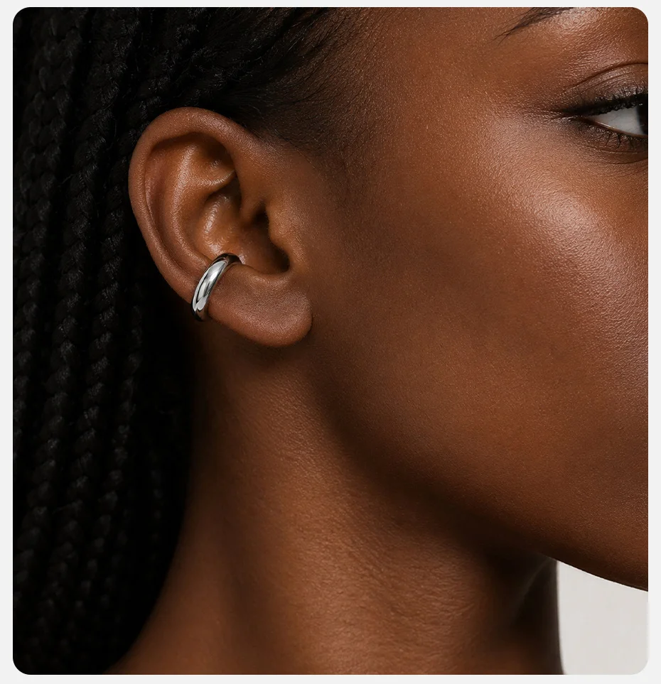 Vnox Klassischer Einzelner C-förmiger Ohrclip für Frauen, Minimalistischer Edelstahl-Ohrring ohne Piercing, Knorpel-Ohrschmuck – Detail 3