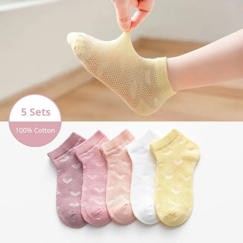 5 Pairs Sets 1 to 3 Years Old Soft Cotton Baby Short Tube Mesh Socks Summer Accessories for Baby Girl Boy Clothing Colorful Gift