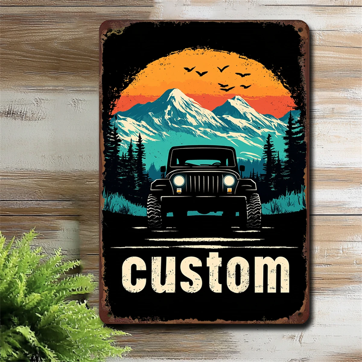 1PC Vintage Night Car Metal Tin Wall Art Abstract Iron Painting Antique Plaque for Garage & Wilderness Decor 8x12 Inches