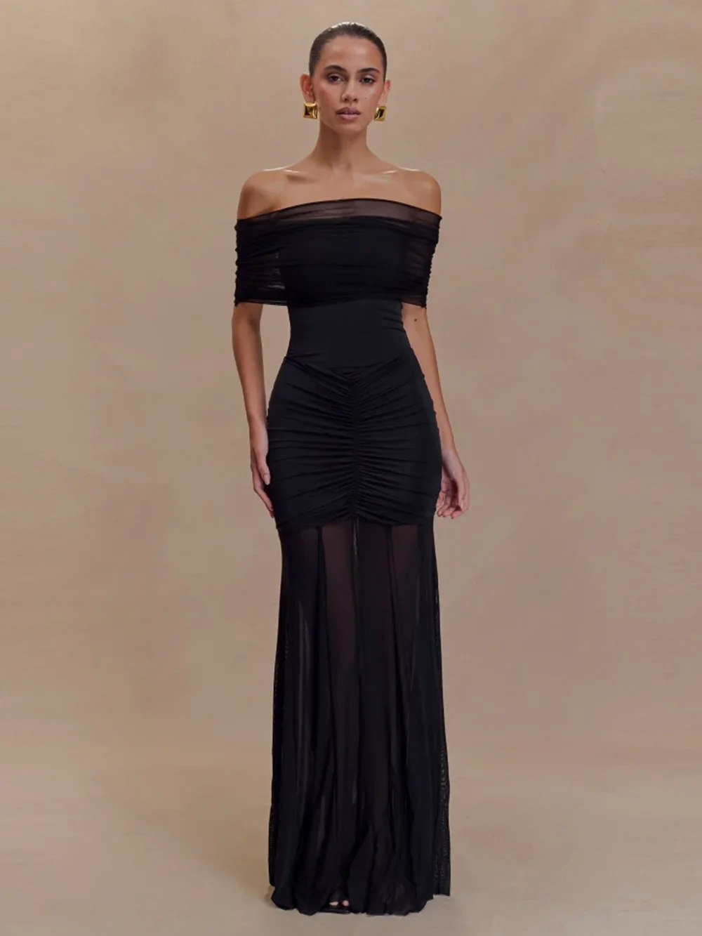 Modphy Abito lungo aderente sexy con una spalla drappeggiato da donna Abiti lunghi aderenti senza schienale rosso albicocca Abiti da sera di Natale