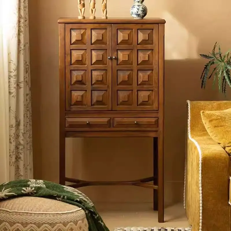 solid wood display cabinet, living room household storage bucket cabinet side cabinet, retro storage high cabinet