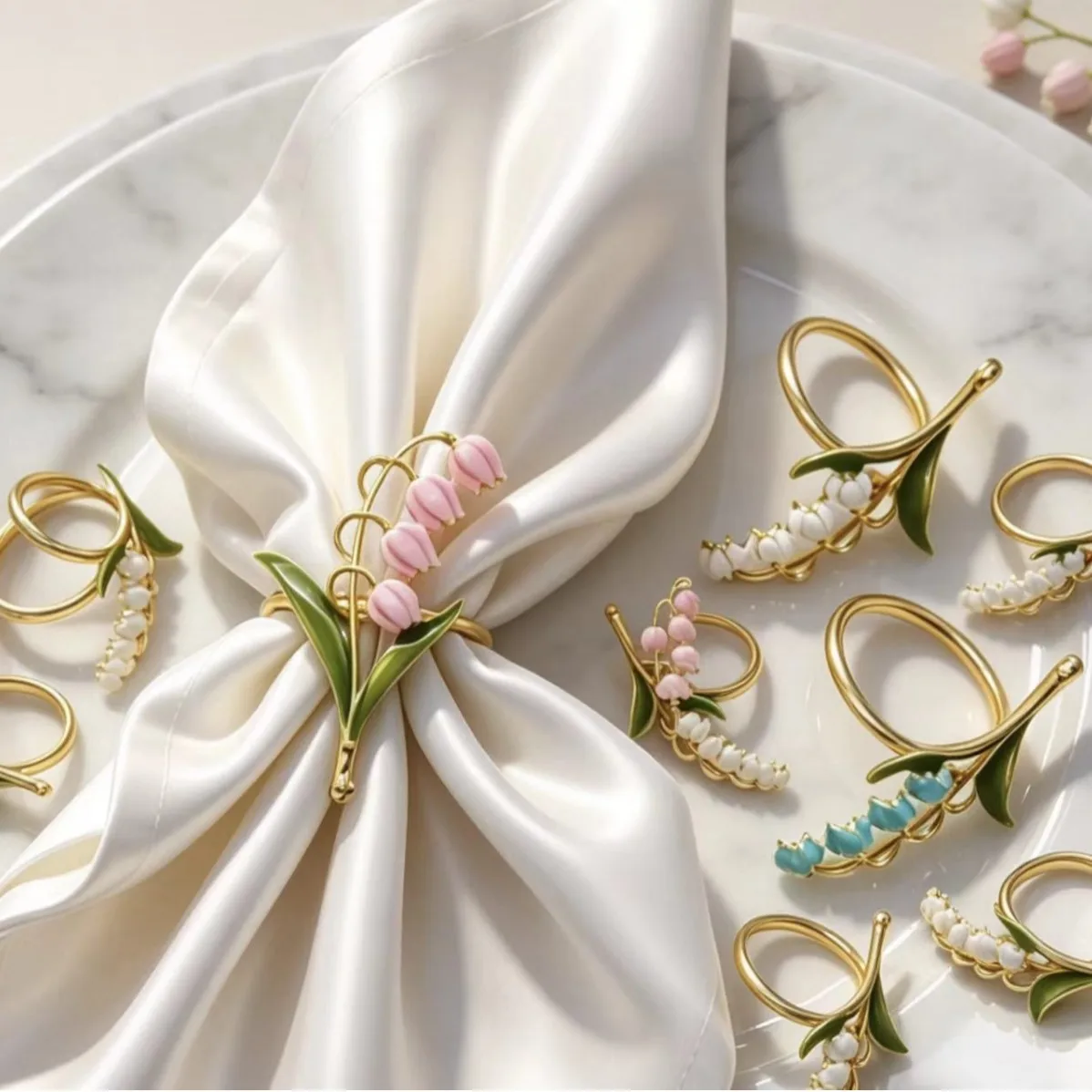 Blue Bell Flower Napkin Ring Alloy Dining Table Ornament Clasp Napkin Holder for Home Garden Decor