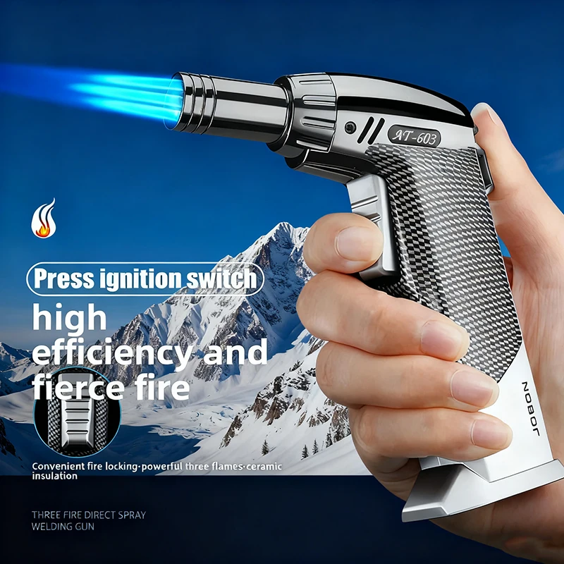 2026 JOBON 1300° Four Flame Gun Lighters Strong Adjustable Flame Size One Touch Lock Cigar Ignition BBQ Outdoor Tools
