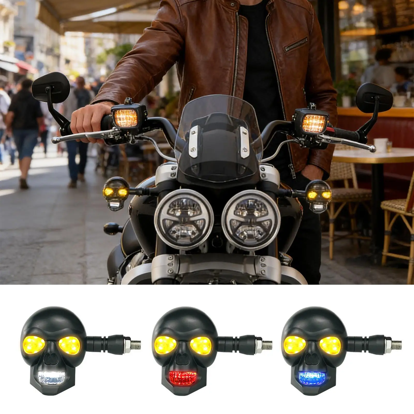 Motorcycle Indicator Lights 12V Universal Waterproof Skull Shape Lamp Motorcycle Turn Signal Light For Riding Mountain Camping