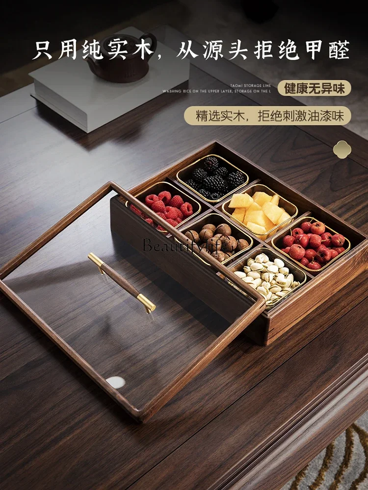 yj5Chinese Walnut Nuts Storage Box Light Luxury High-Grade Dried Fruit Box Solid Wood Fruit Plate