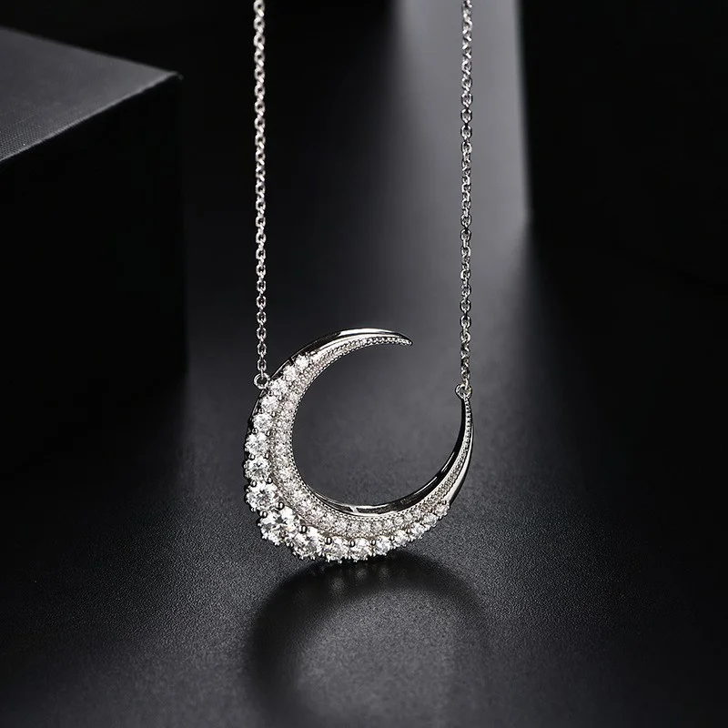 LN00279WMOS Lefei Fashion Trendy Luxury Classic Moissanite Design Big Moon Necklace Charms Women s925 Silver Party Jewelry Gifts view 6