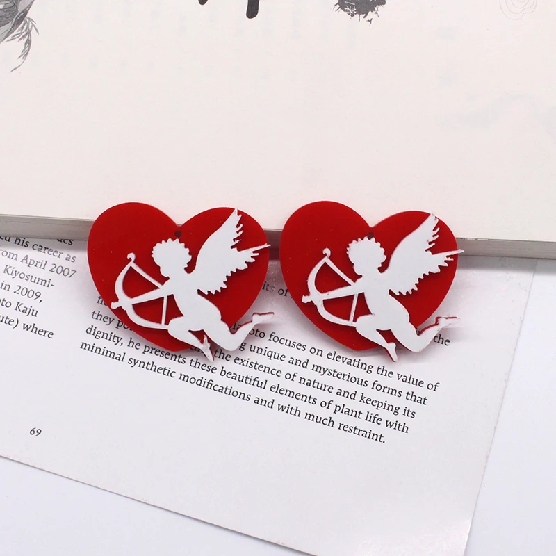 6pcs/pack Red Hearts Cupid Angel Acrylic Charms Love Couple Earring Keychian Pendant DIY For Jewelry Make