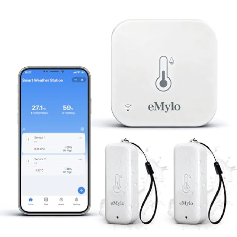 

WiFi Thermometer Hygrometer 3 Pack Smart Indoor Temperature Humidity Sensor with 2 IP65 Outdoor Sensors App Alert Data Export 4