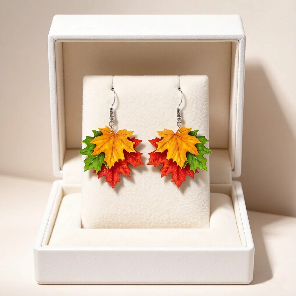Vintage Maple Leaf Earrings Colorful Autumn Fall Statement Female Dangle Earrings Trendy Retro Nature Jewelry for Women