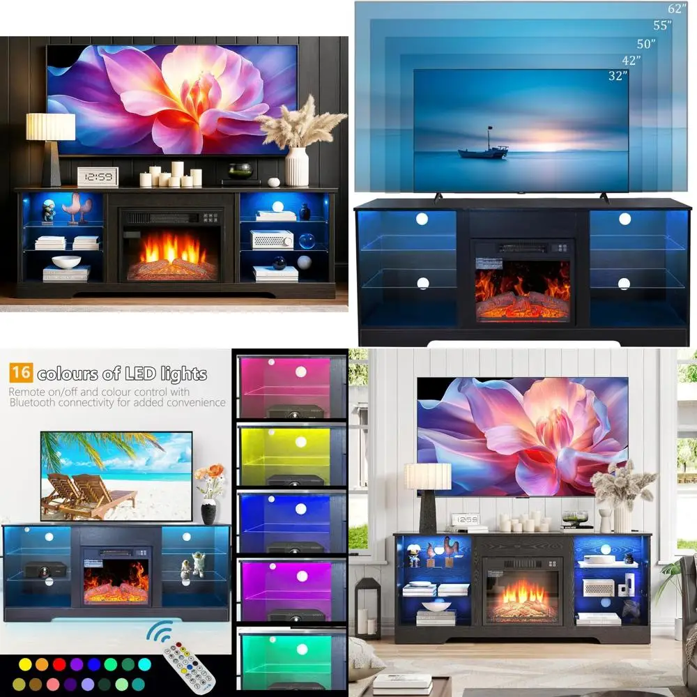 Modern LED-Illuminated Electric Fireplace TV Stand for 65 TVs, Sleek Entertainment Console Table