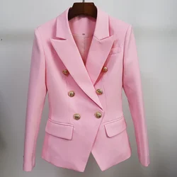 Pink Blazer Women TOP QUALITY Coat 2024 White Slim Blazer Jacket Female Double Breasted Metal Lion Buttons Women Blazers Tops