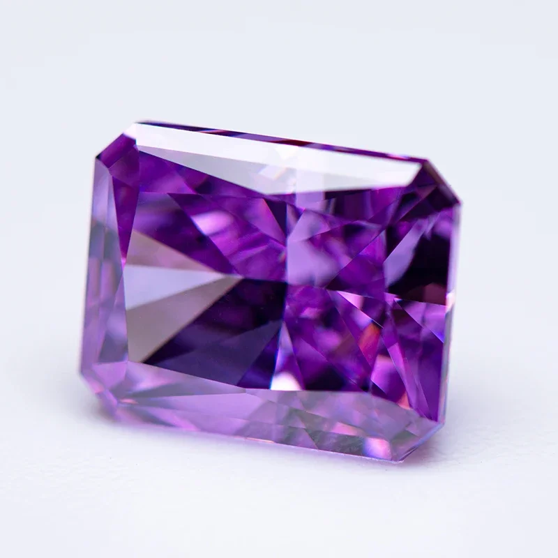 Cubic Zirconia Stone Purple Color Radiant Shape 4k Crushed Ice Cut Lab Synthetic Zircon Gemstone Extremely Shiny Quality Jewelry