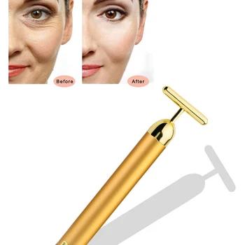 LESEN 24k gold face lift bar roller vibration slimming massage face stick facial beauty skin care T shaped vibrating tool