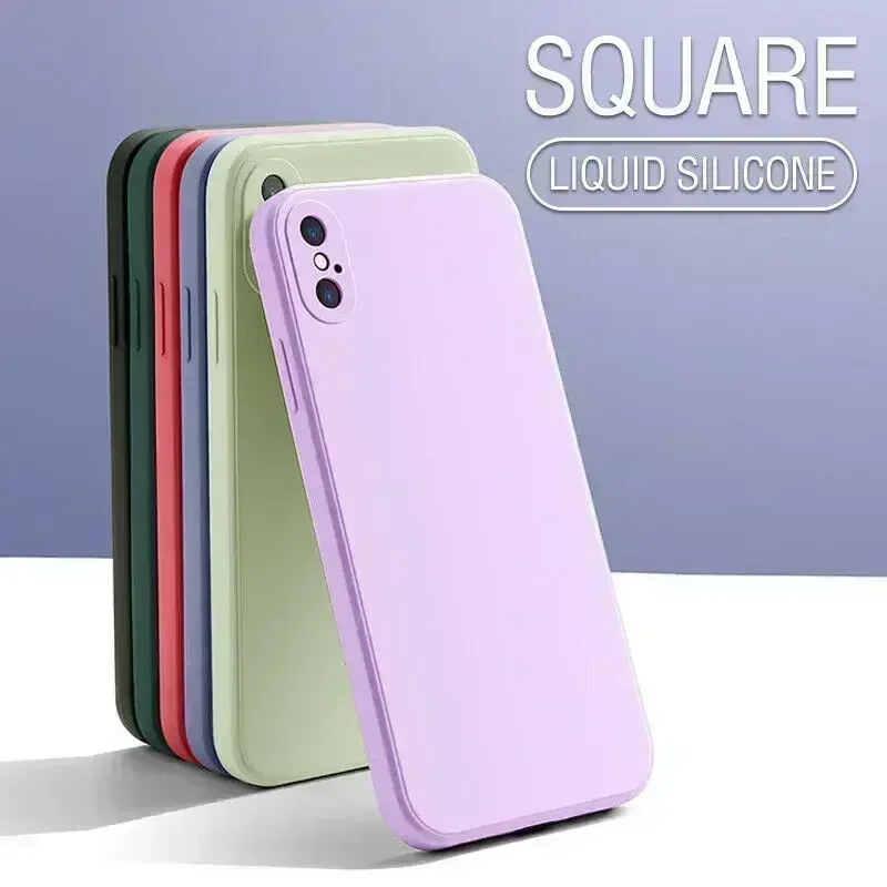 Square Liquid Silicone Phone Case For Xiaomi Redmi Note 12 12S 7 8 8T 9 9S 9T 10 10S 10T Pro Max Soft Thin Candy Colors Cover