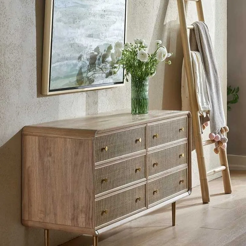 Solid wood rattan chest, simple modern bedroom storage cabinet, drawer locker, living room porch cabinet, locker