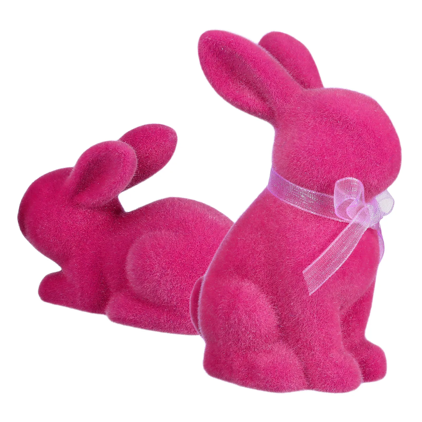 2Pcs Easter Flocked Bunny Statues Pink Resin Rabbit Tabletop Mantel Spring Home Office Centerpieces Decorative Rabbit Sculptures