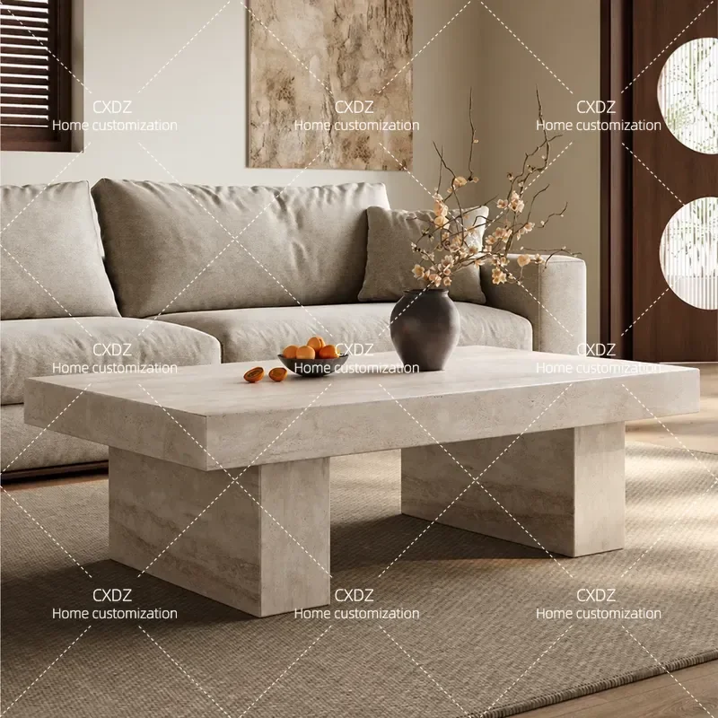Natural Travertine Coffee Table Retro Style Quiet Elegance Living Room Furniture Modern Minimalist Center Table for Home