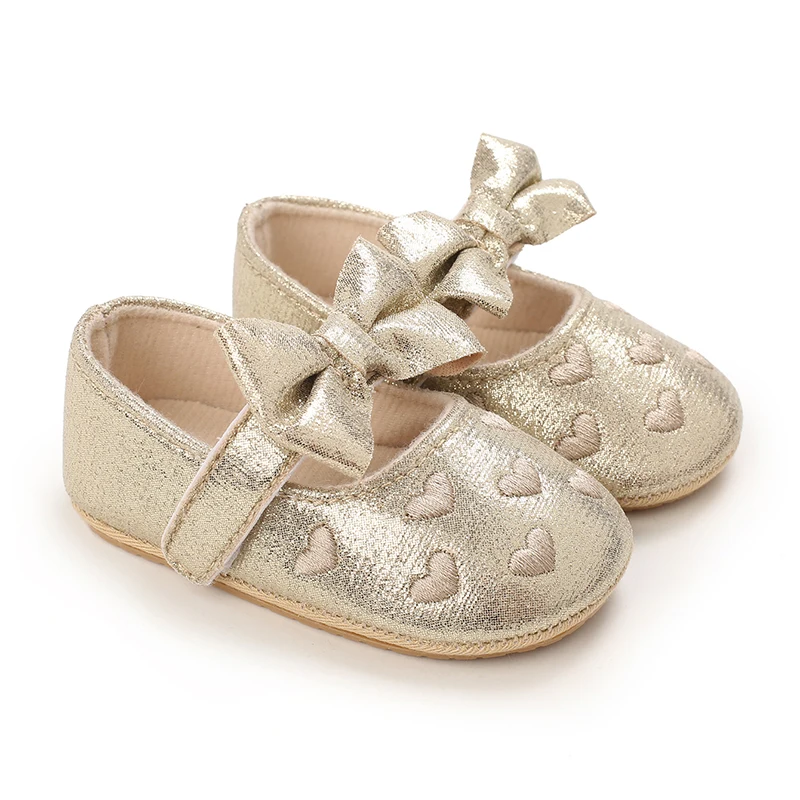 Gold Rubber Baby Shoes Princess Fashion Sneakers Infant Toddler Soft sole Anti Slip First Walkers 0-18M baby Christening Shoes