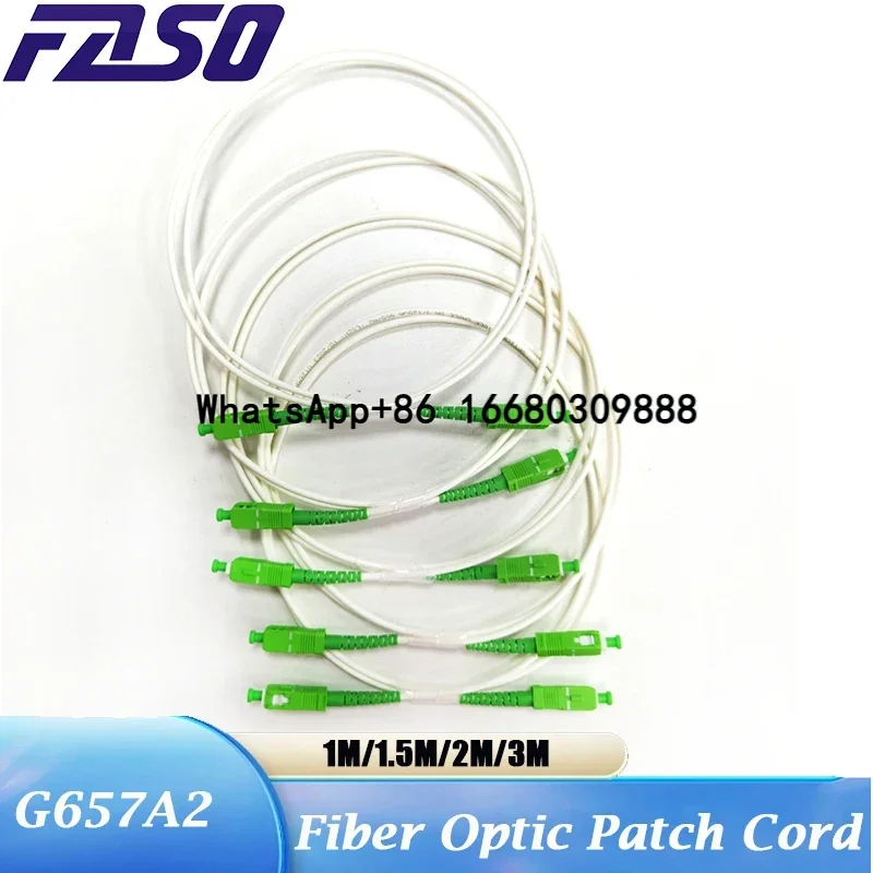 100PCS G657A2 3.0mm Optical Fiber Cable SC APC Fiber Optic Patch Cord Simplex Single Mode Fiber Optic Patch Cable White