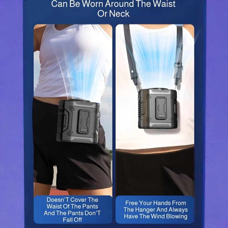 Refrigeration Waist Fan Electric Fan Hanging Cooling Down Digital Display Outdoor Site Hanging Fan Rechargeable Neck Hanging Fan