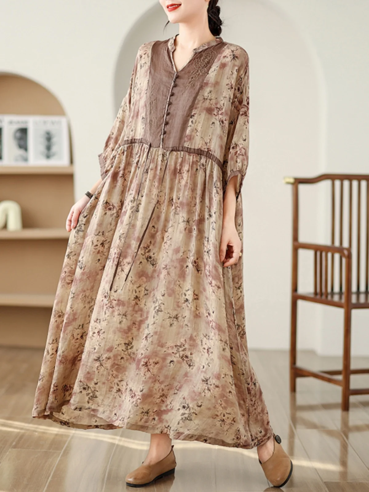 الرجعية V-ne مطبوعة عادية الدكتور المخرج عالية الخصر فانوس Sve تنورة طويلة تخفيف Sle الصيف Faion المرأة الدكتور