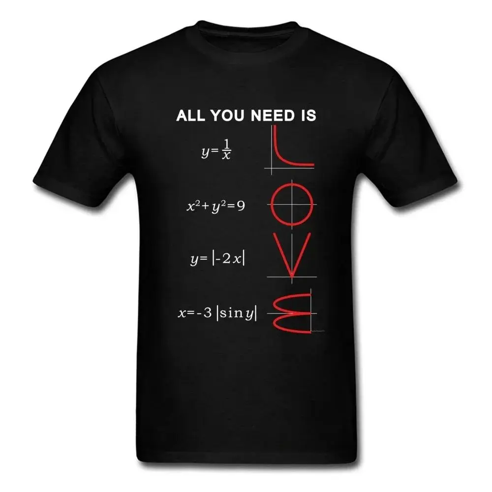 Todo lo que necesitas es un problema de matemáticas con tema de amor, camiseta informal negra con gráfico de ecuaciones algebraicas y geometría, nueva moda