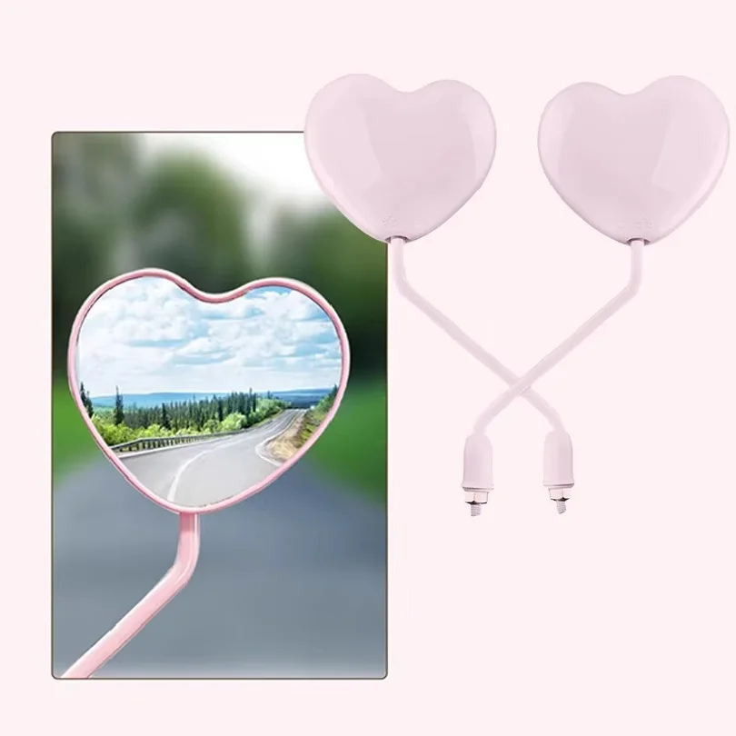 8mm Heart Shape Motorcycle Rearview Mirror HD Anti-Glare Abs Universal for Electric Bike Scooter Battery Car Convex Safety