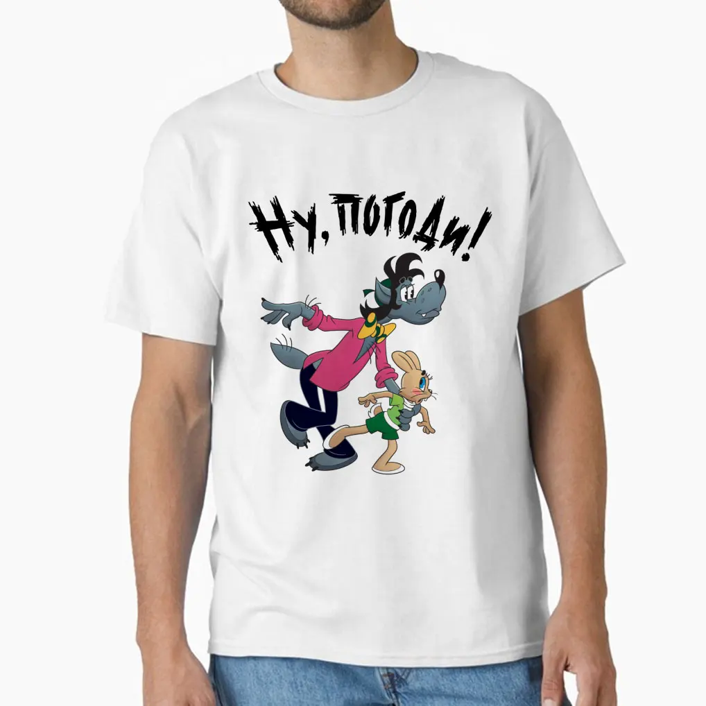 

Nu Pogodi Ну, погоди old cartoon 0807 russia udssr wolf Volk and Zayats funny t shirt Retro Well Just You Wait print top